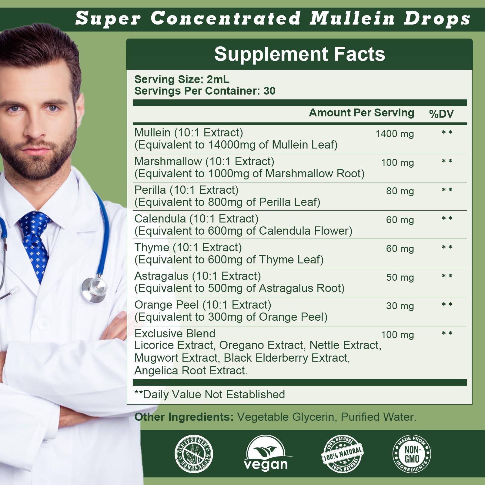 Natural Mullein Leaf Extract Extra Strength Respiratory Health Immune Support