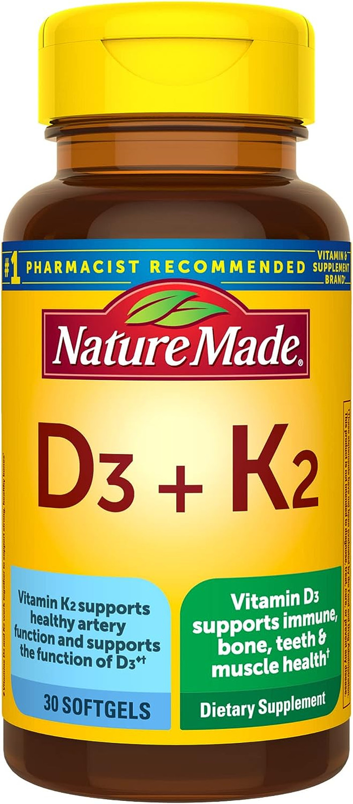 Nature Made Vitamin D3 K2, 5000 IU (125 mcg) Vitamin D, Dietary Supplement for B