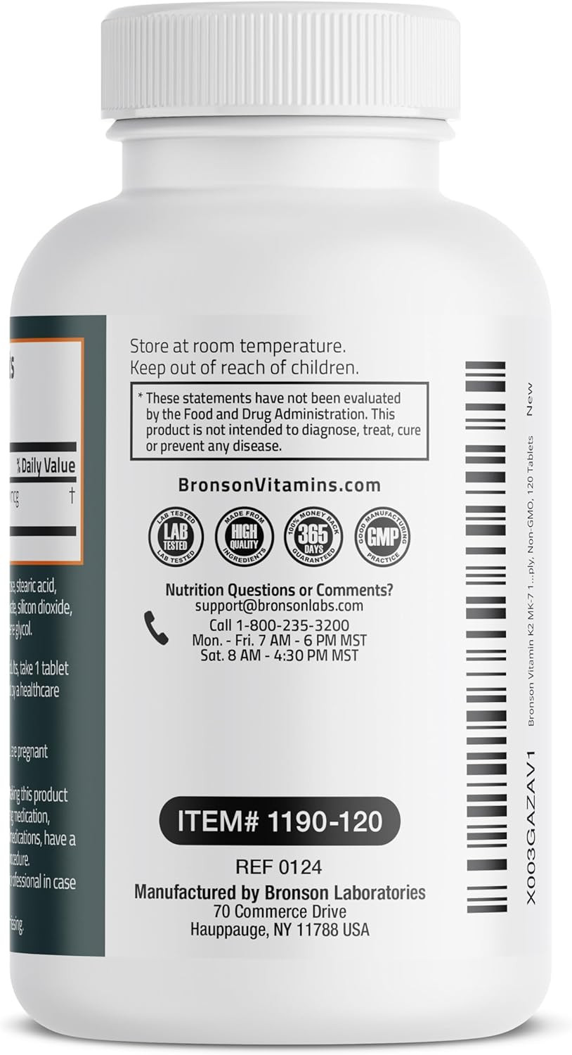 Vitamin K2 MK-7 100 MCG, K2 as MK7 Menaquinone, Bone Support Non-Gmo, 120ct, 1pk