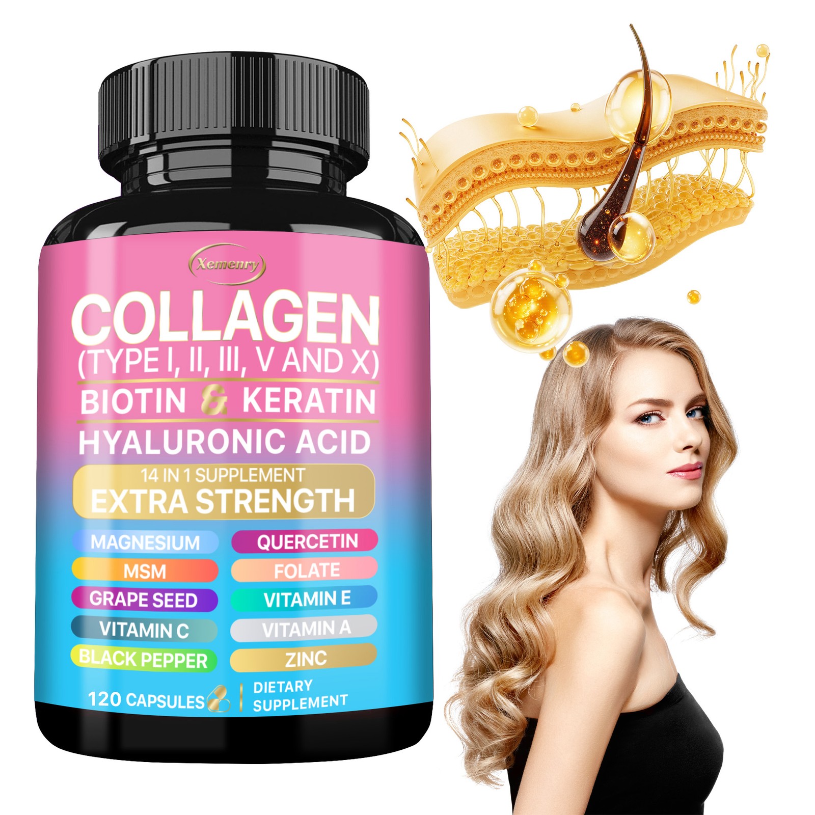 120pcs Collagen – Hair, Skin & Nails, Premium Collagen Supplement, Max Strength
