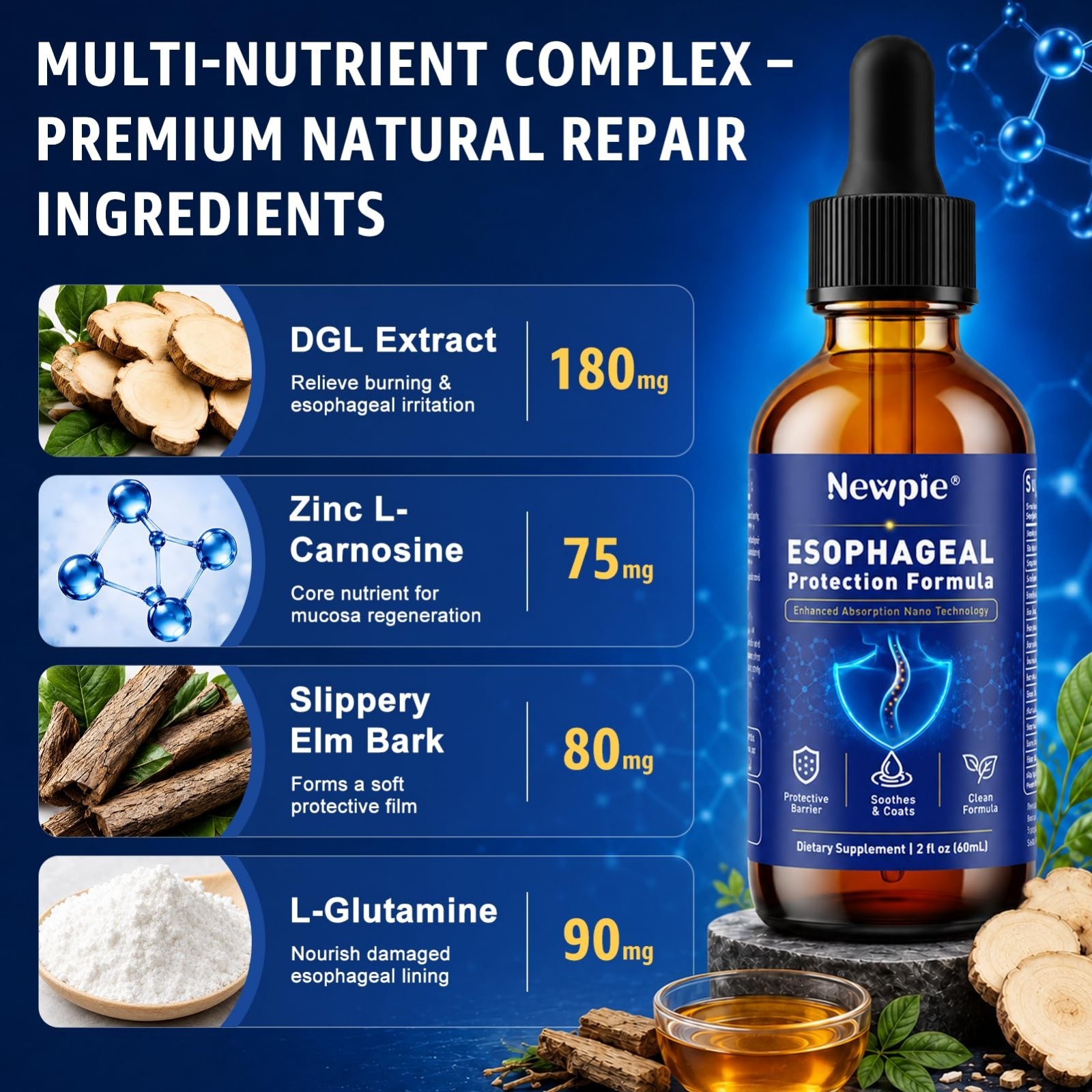 Esophageal Relief Drops – Slippery Elm, Zinc, L-Glutamine & Aloe Vera – Soothes