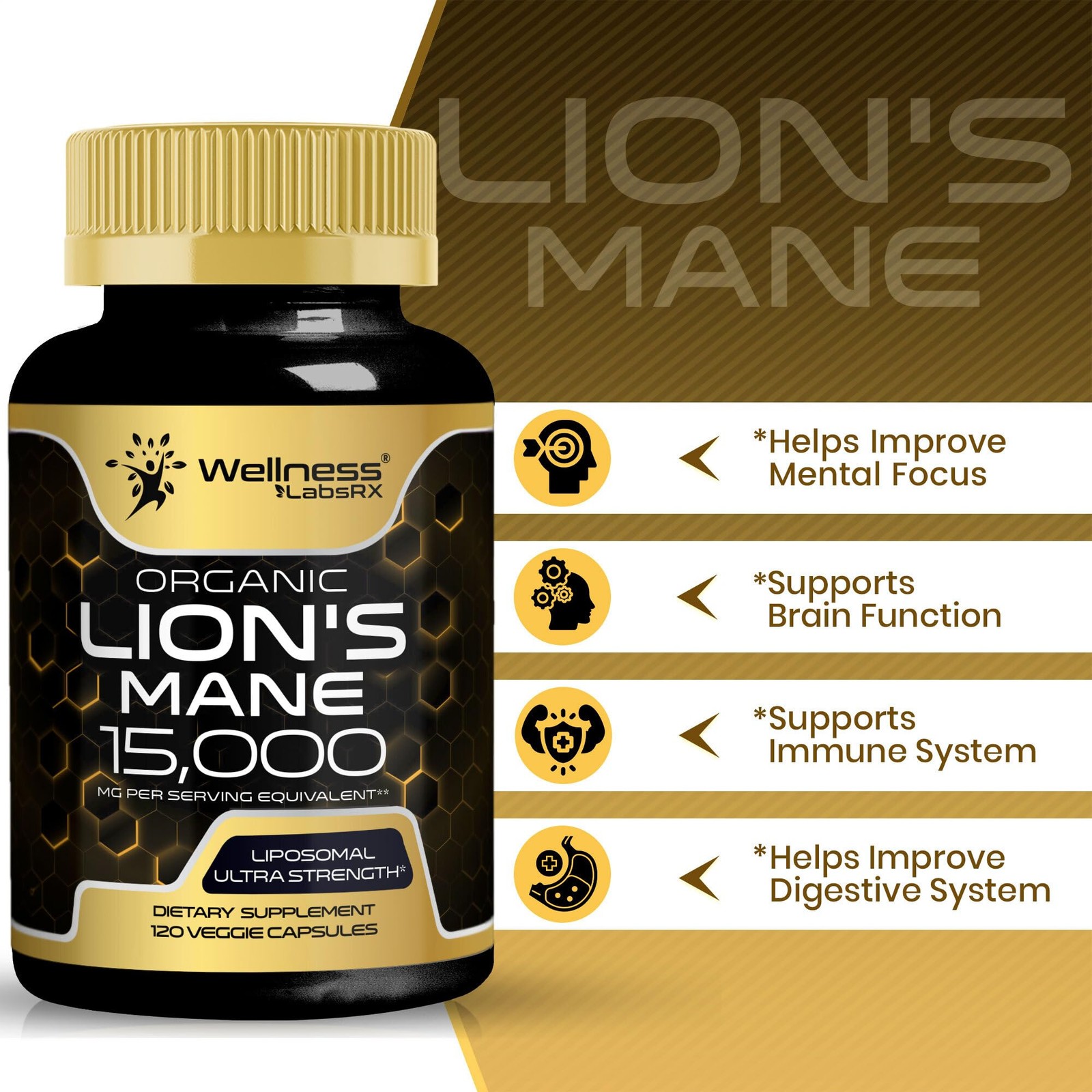 Organic Lions Mane Capsules – 120 Count for Memory, Focus, and Brain Health