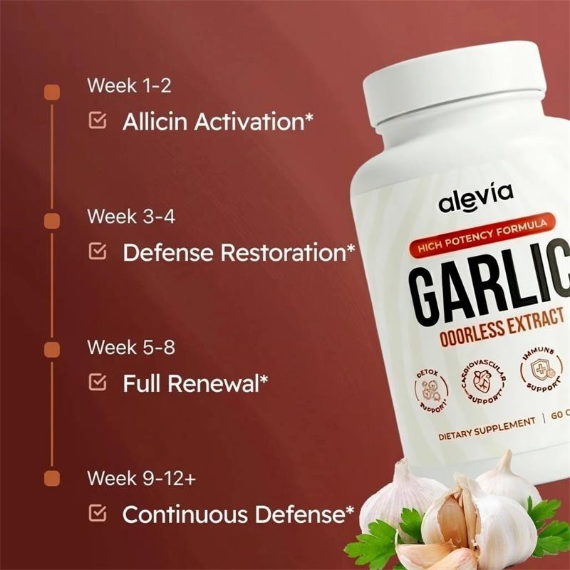 Alevia Garlic Extract Capsules USA Made Odorless Immune Support Formula 60 Ct