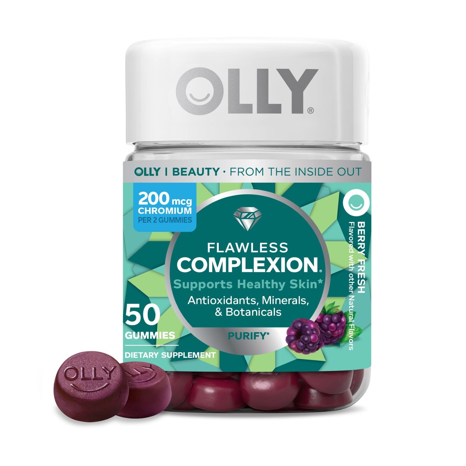 OLLY Flawless Complexion Gummy, Clear and Healthy 50 Count (Pack of 1), Brown