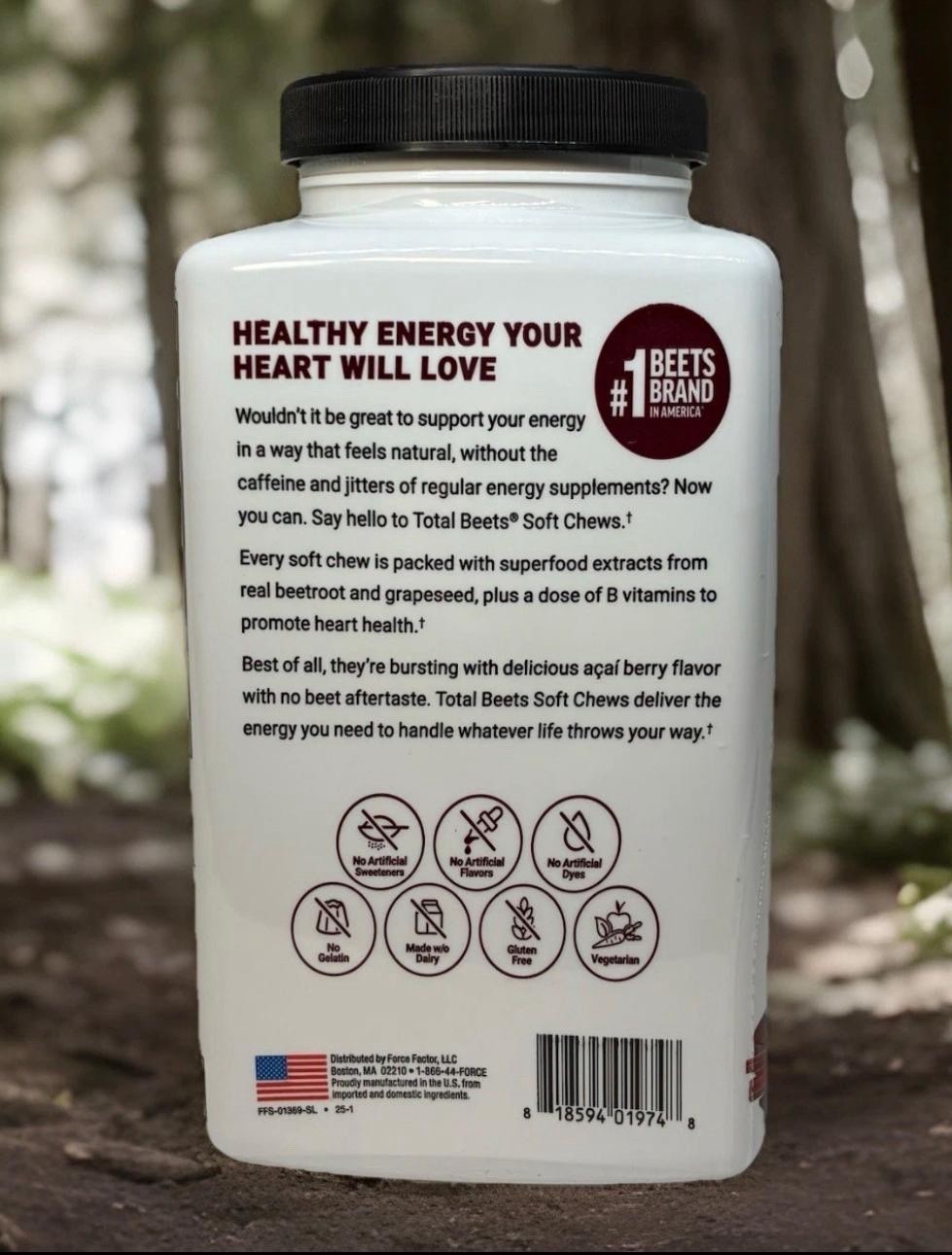 Force Factor Total Beets Soft Chews 90 Ct Acai Berry Heart Energy Exp 11/2027