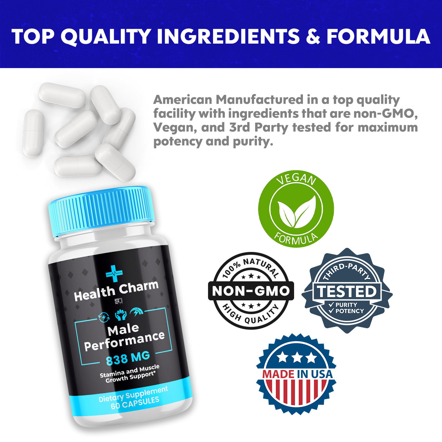 (2 Pack) Health Charm Male Pills – Maximize Energy, Vitality & Stamina 120 Pills