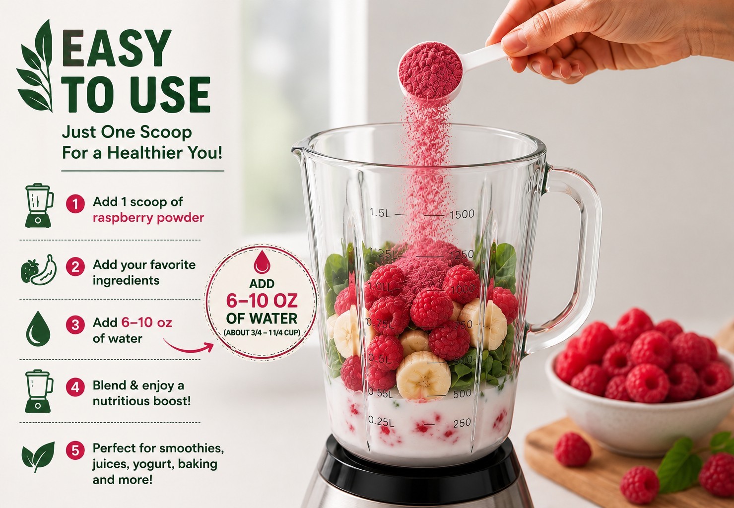 Freeze Dried Raspberry Powder Organic Superfood Non GMO Gluten Free Vegan 8oz
