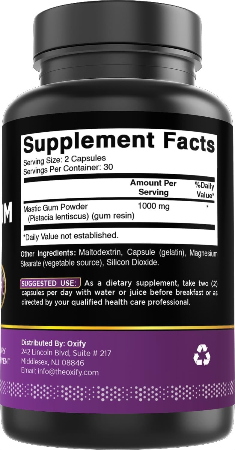 Oxify Mastic Gum 500 mg | 60 Capsules | Gluten-Free, Non-GMO | Supplement Made i