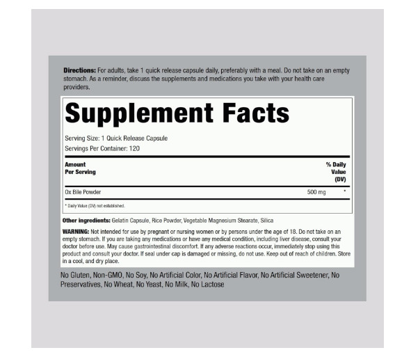 Ox Bile Forte 500mg 120 Capsules Digestive Support