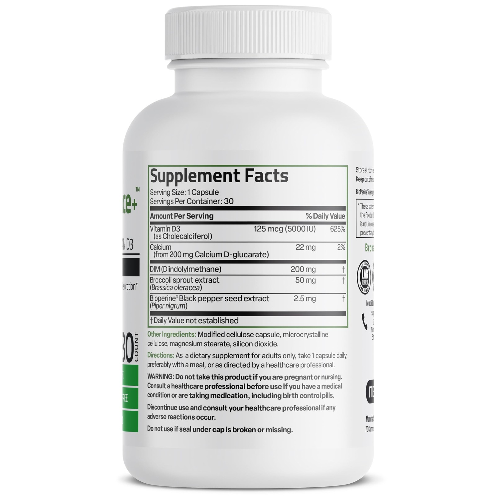 Bronson DIM Balance+ Calcium D-Glucarate, Broccoli 30 Count (Pack of 1)