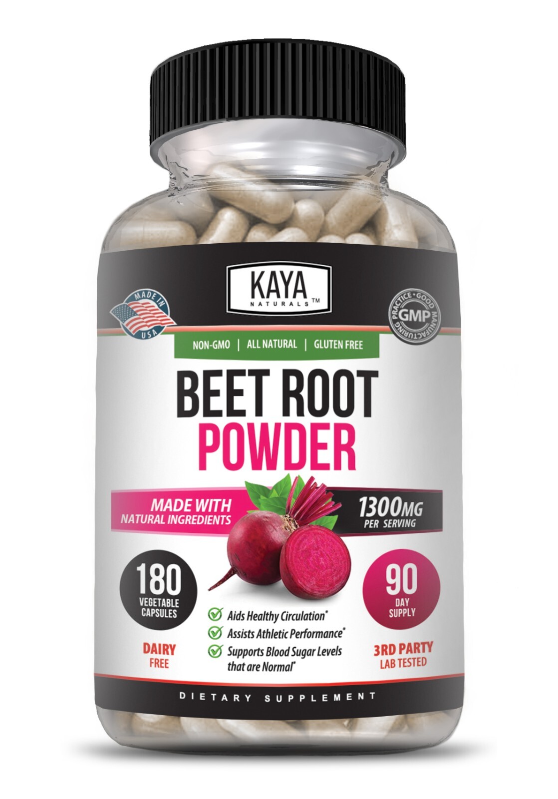 Organic Beet Root Powder 1300mg 180ct Nitric Oxide Booster Superfood Beetroot