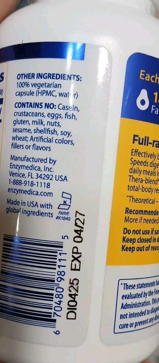 Enzymedica Digest Complete Enzyme Formula 90 Capsules Casein-Free, Dairy-Free,