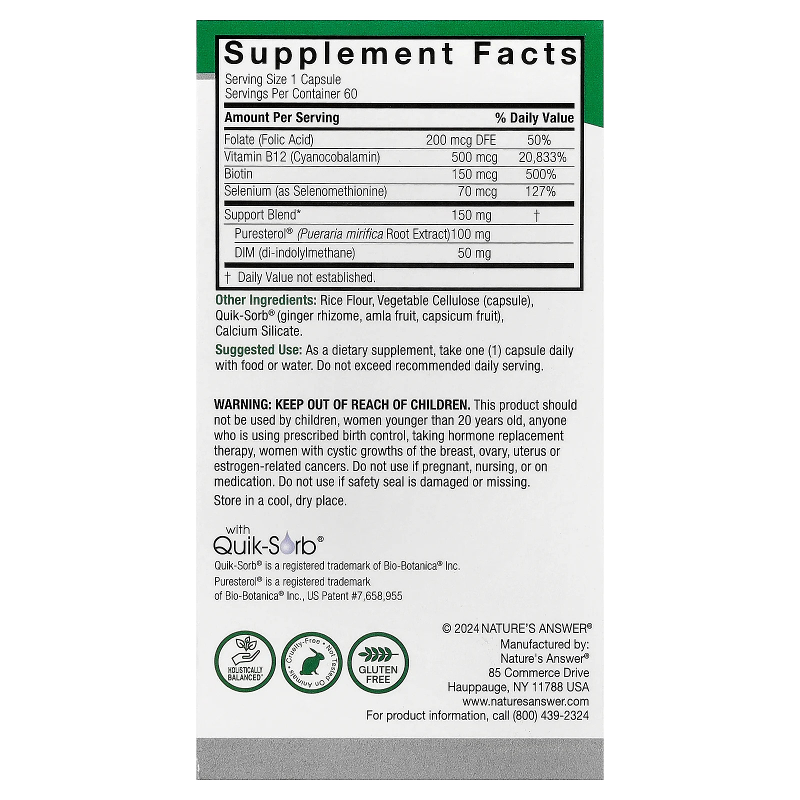 Nature s Answer Pueraria Mirifica 150 mg 60 Vegetarian Capsules Cruelty-Free,