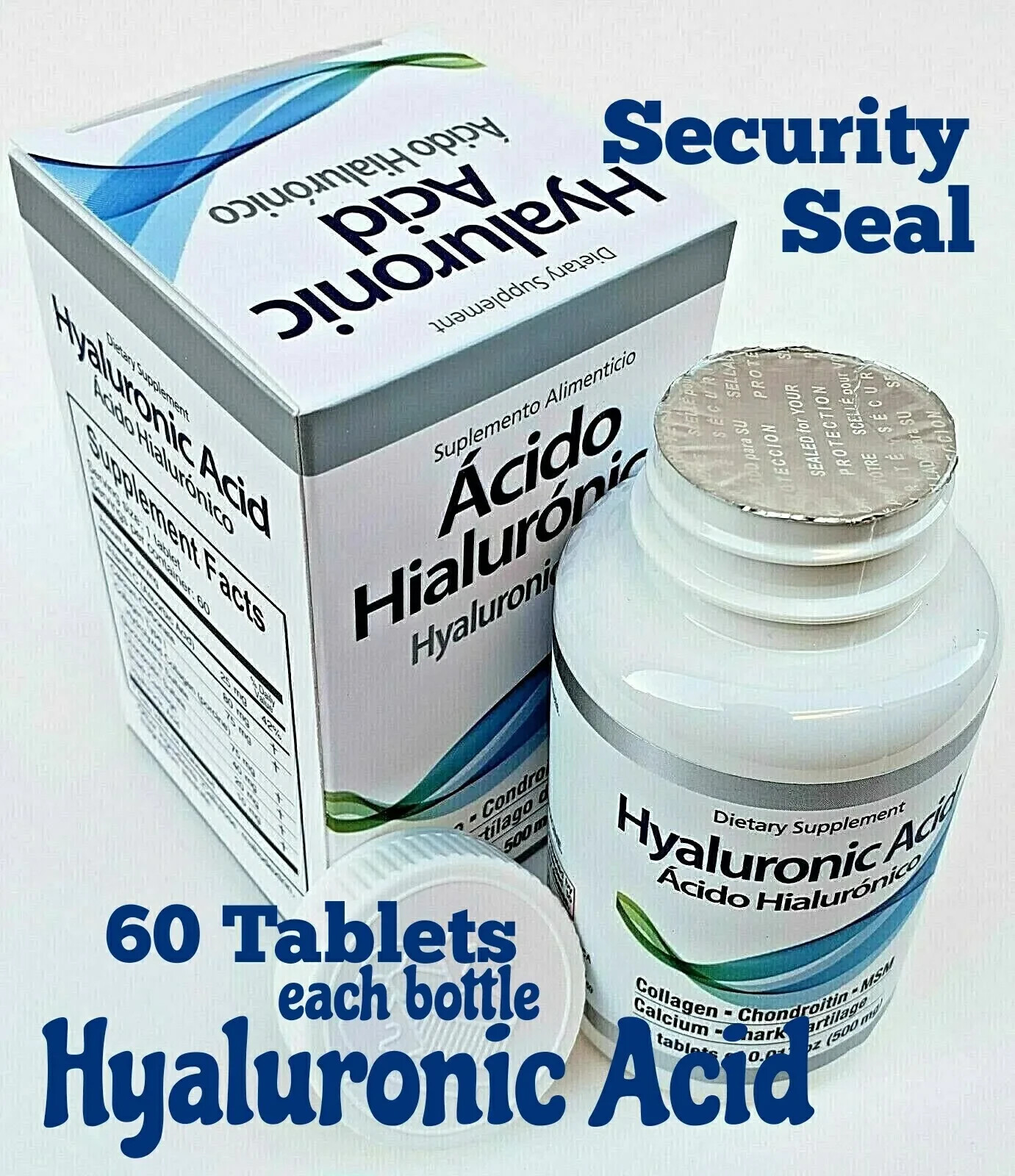 3 Packs ACIDO HIALURONICO 180 Tablets 500 MG. EACH HYALURONIC ACID COLAGENO