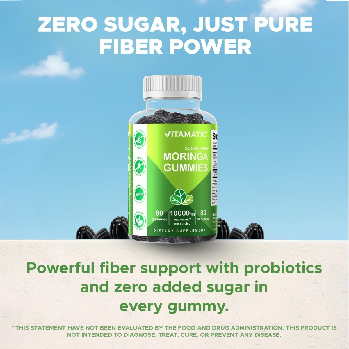 2Pk Vitamatic Sugar Free Moringa Gummies 10000mg Plant Based Superfood 120 Ct