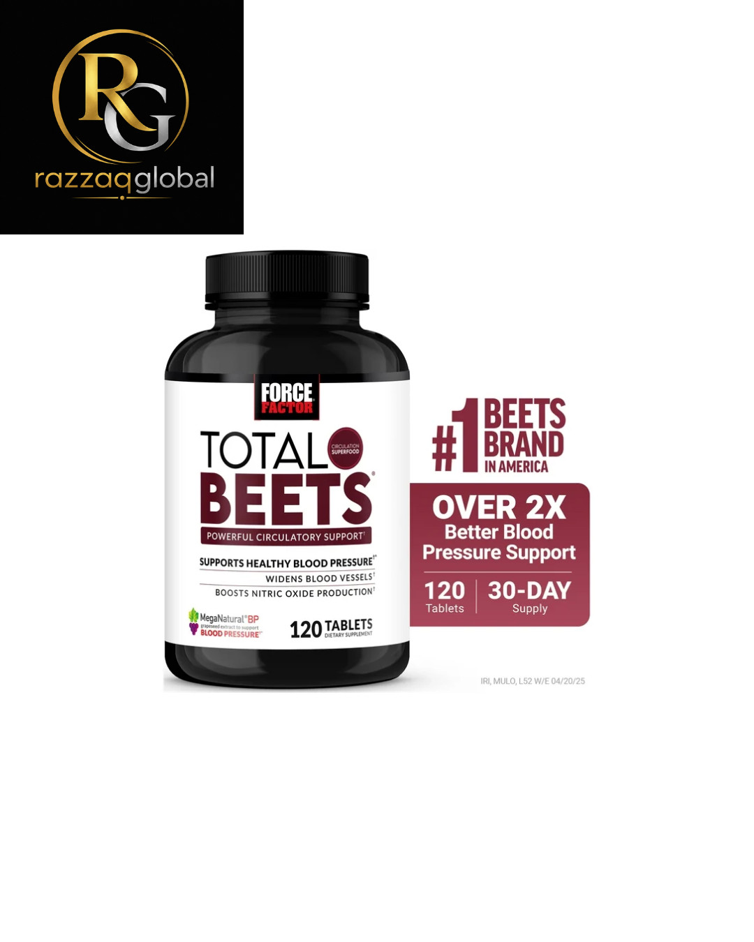 Force Factor Total Beets Beet Root Capsules Heart Health 120 Tablets