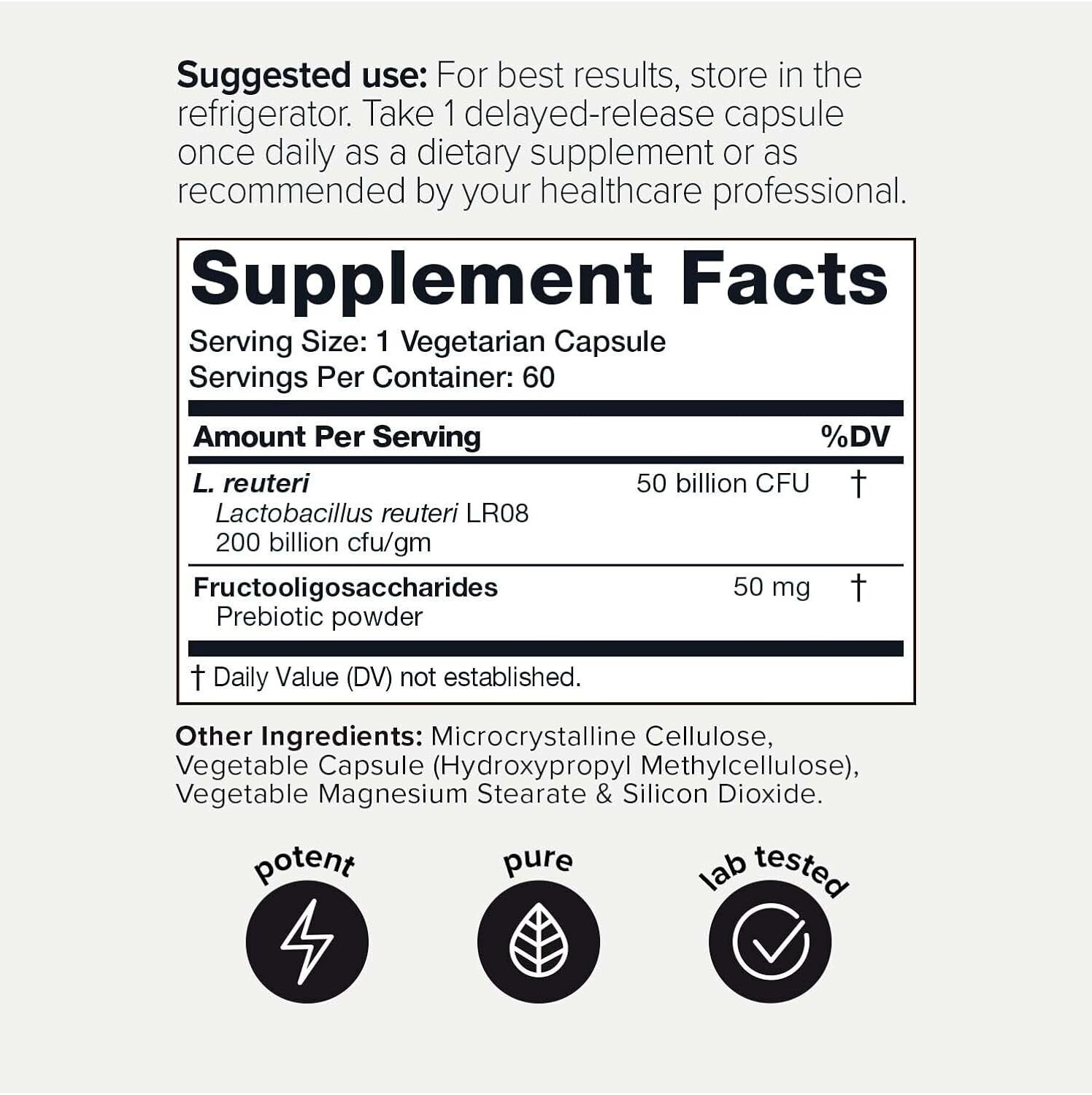 50 Billion CFU Lactobacillus Reuteri Probiotic 50Mg per Serving – L Reuteri Prob