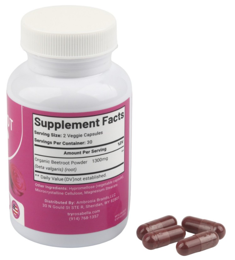 2BOTTLES-Capsules Rosabella Supports Blood Pressure 60Ct Organic BeetRoot Powder