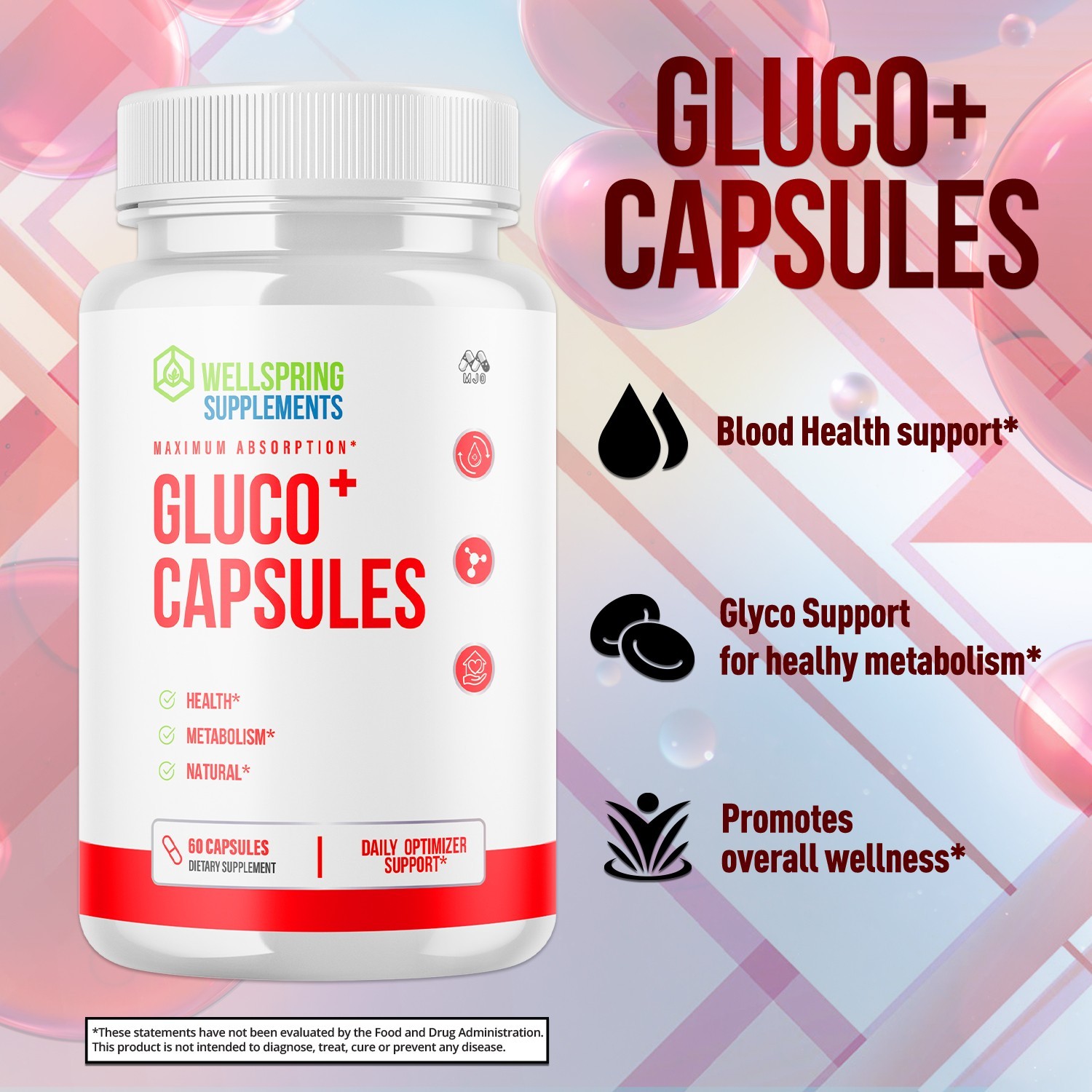 (1 Pack) Gluco+ Advanced Support Blood Sugar Supplement Gluco + 60 Capsules