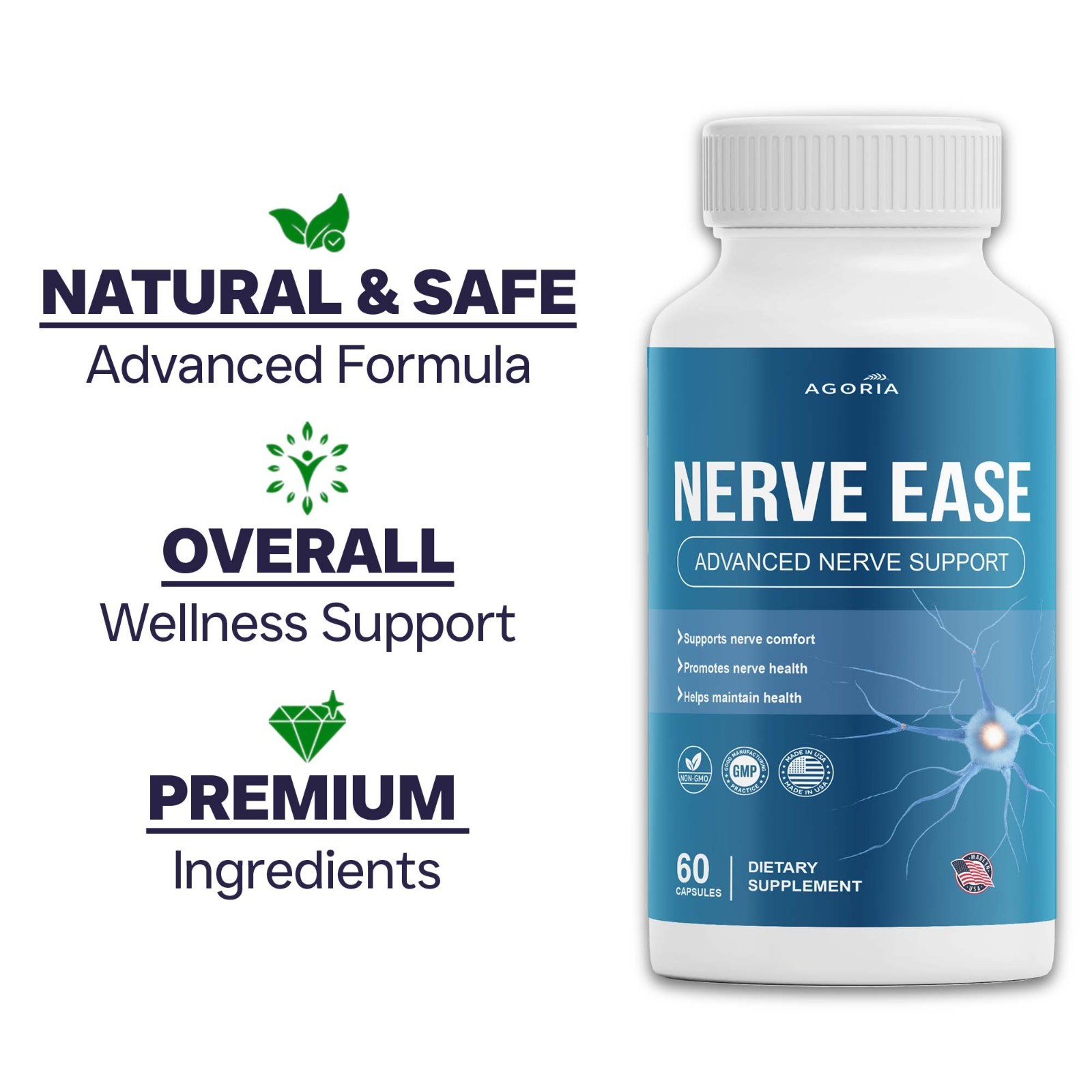 (1 Pack) Nerve Ease Nootropic Nerve Support Max Supplement, NerveEase Capsule
