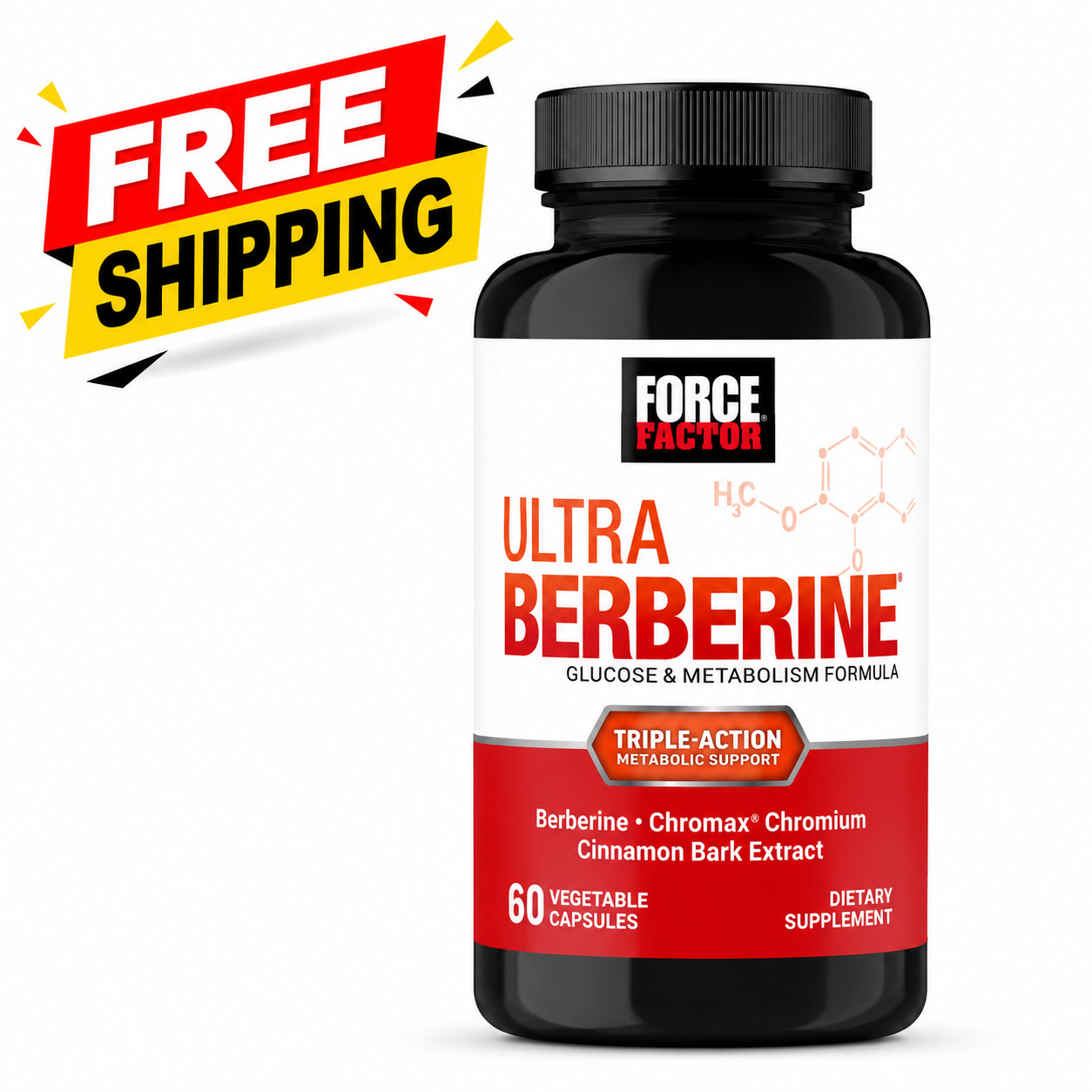 Force Factor Ultra Berberine 500mg HCL w/ Cinnamon & Chromium 60 Capsules Metabo