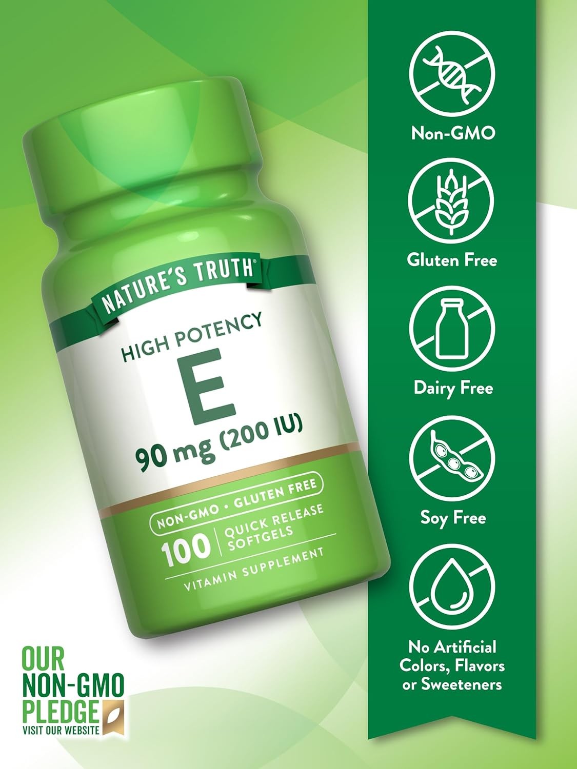 Nature’s Truth Vitamin E Softgels | 200 IU | 100 Softgels | Non-GMO & Gluten Fre