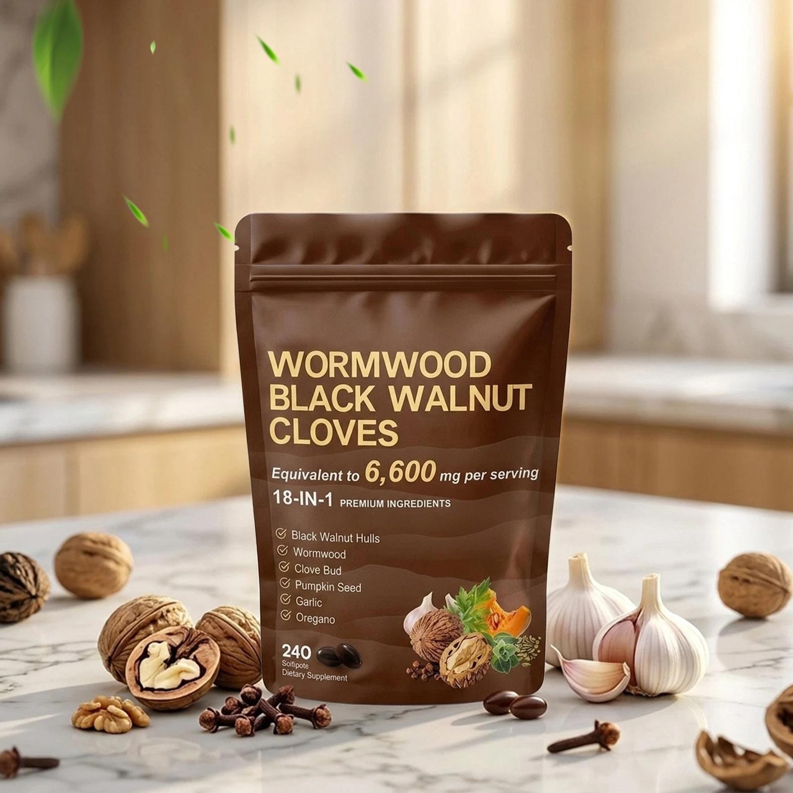 Holior Wormwood Black Walnut Clove Herbal Supplement 240 Softgels