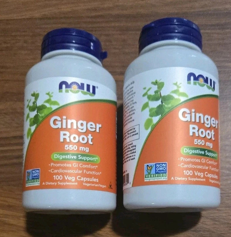 Lot of 2 NOW Foods Ginger Root 550mg 100 Veg Caps Digestive Support exp 03/2029