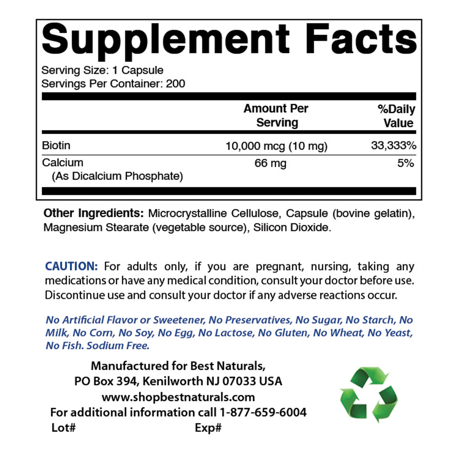 Best Naturals Biotin 10000 mcg 200 Capsules