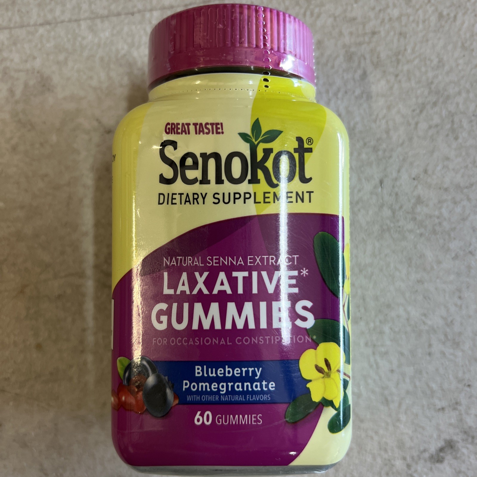 Senokot Laxative Gummies 60 Count Blueberry Pomegranate Dietary Supplement 04/26