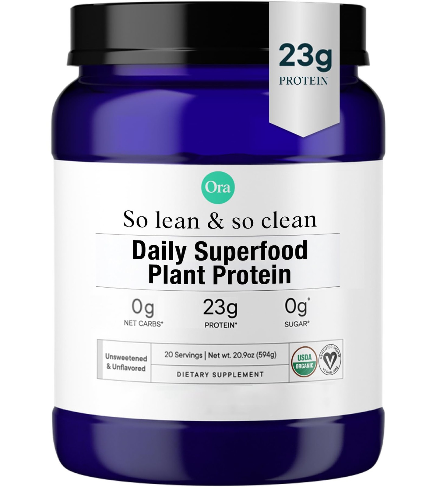 Ora Organic Vegan Protein Powder – 23g Plant Based Pea + 1.31 Pound