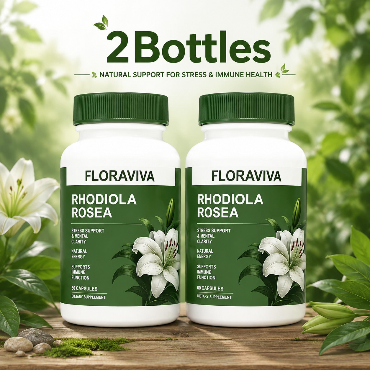 Floraviva Rhodiola Rosea Capsules for Stress Relief & Energy Premium,Non-GMO