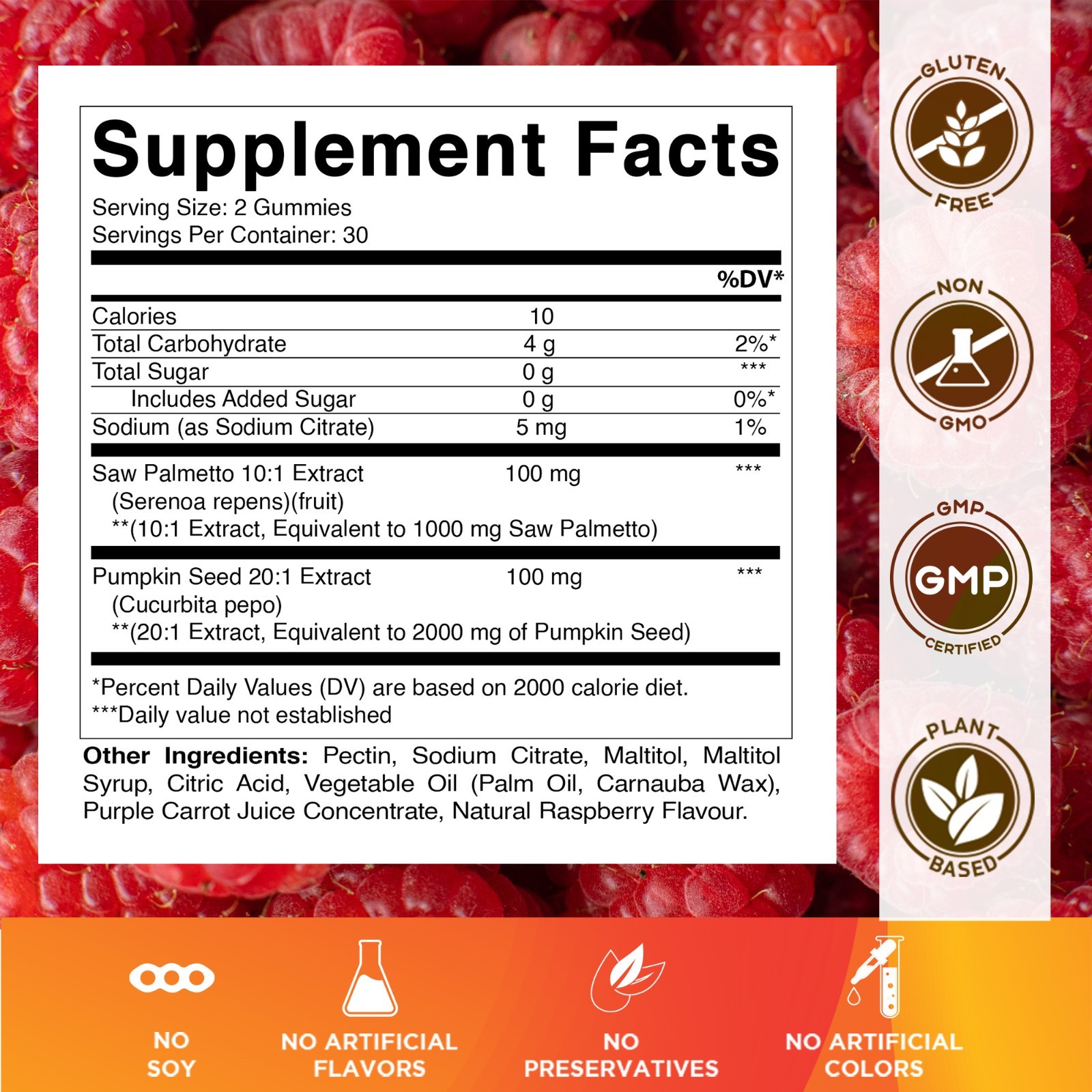 Vitamatic 2 Packs Sugar Free Pumpkin Seed Gummies Natural Raspberry Flavor-60 ct