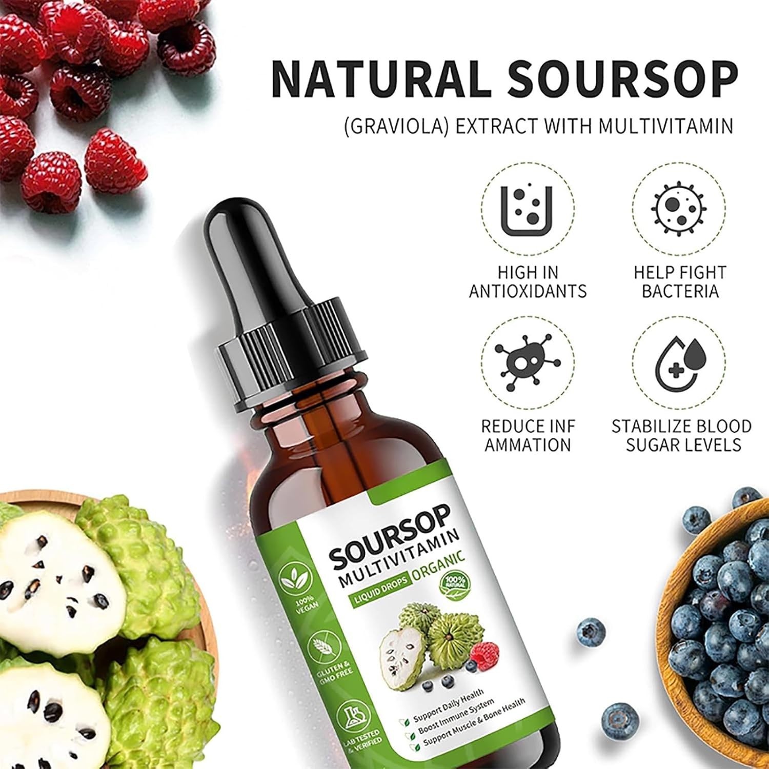 Soursop Multivitamin Liquid Drops, Bitters 2 Fl Oz (Pack of 1)