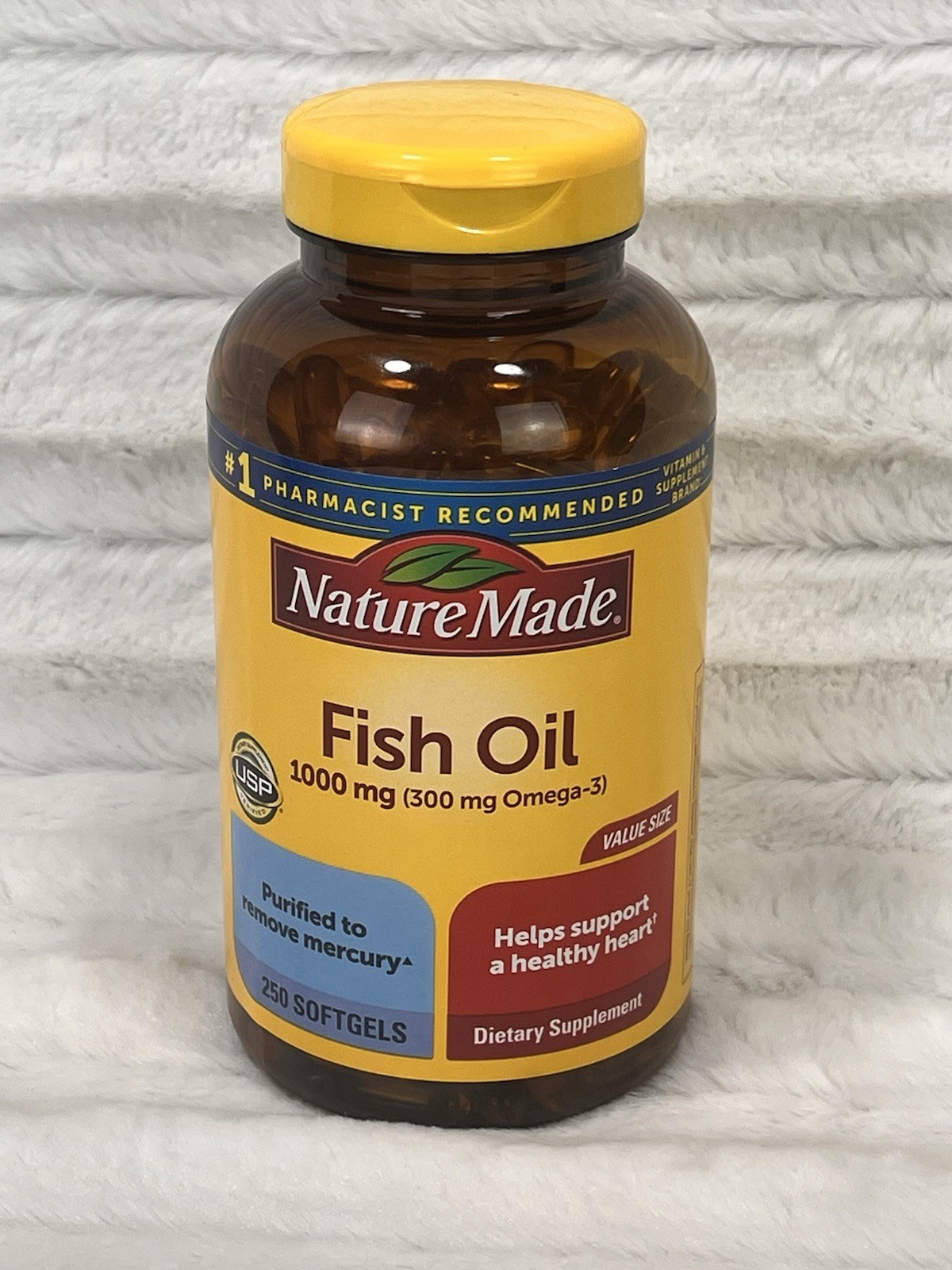 Nature Made Fish Oil 1000Mg 250 Softgels Heart Health Omega 3 Supplement 02/2028