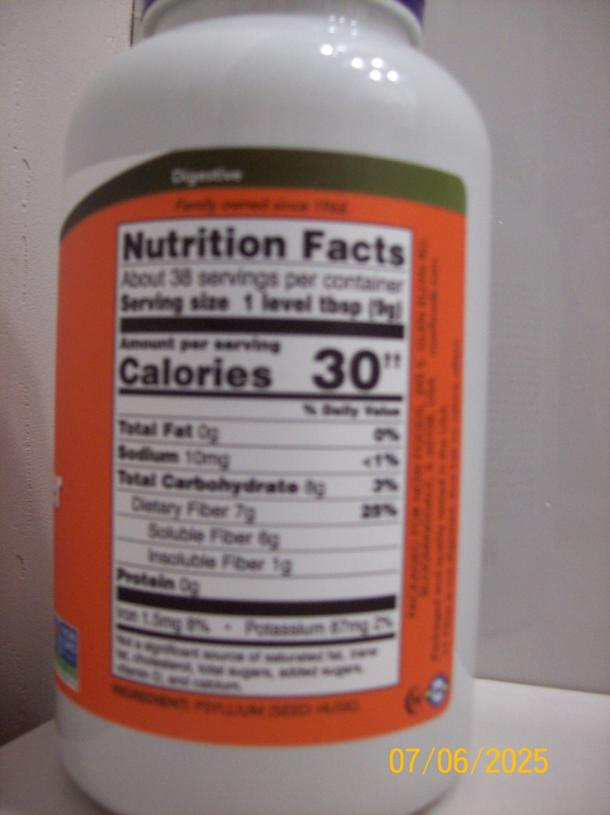 Now Psylluim Husk Powder Soluble Fiber 12oz. Non GMO Best by 09/26 Sealed