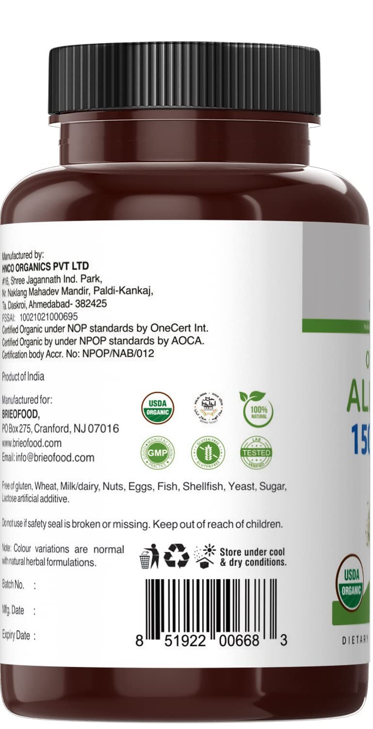 Brieofood Organic Alfalfa 1500mg, 45 Servings, Vegetarian, Gluten Free, 90 Veget