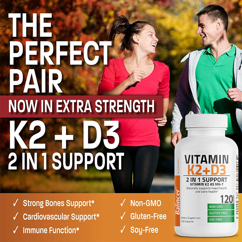 Vitamin K2 (MK7) + D3 Extra Strength Bone & Heart Health Non GMO, 30/60/120 Caps