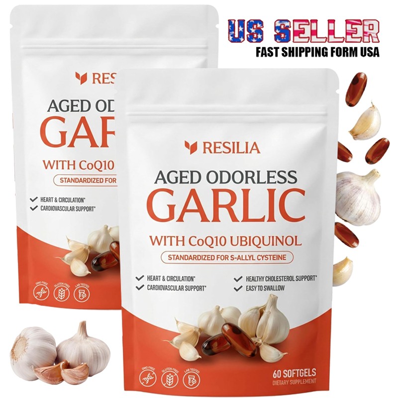 Resilia Garlic Extract 600mg Softgels (60 Count) Odorless Aged Garlic Extra