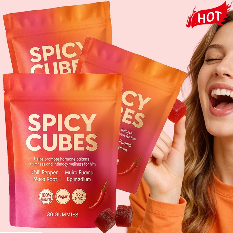 Peach Gummies Spicy Cubes 30 Gummies 1 Bag Support for Calm and Relaxation Hot