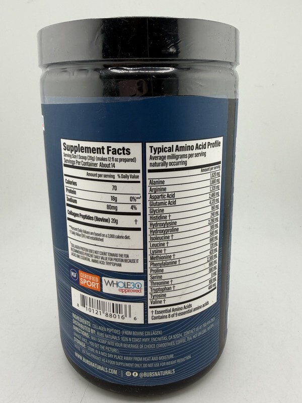 BUBS NATURALS COLLAGEN PEPTIDES UNFLAVORED 10OZ CONTAINER EXP: 04/02/2028