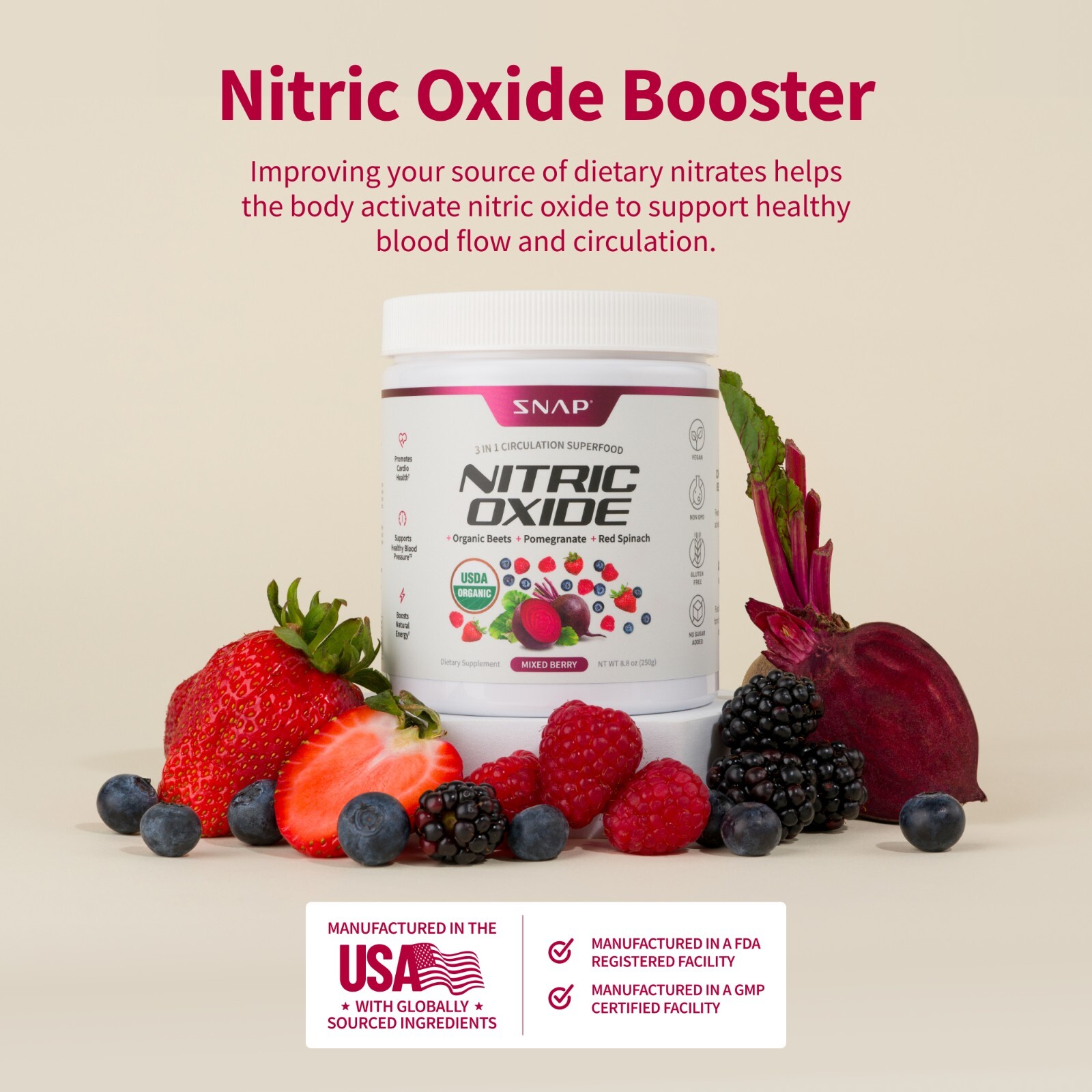Original Organic Berry Beet Root Nitric Oxide Powder, Heart & Blood Pressure