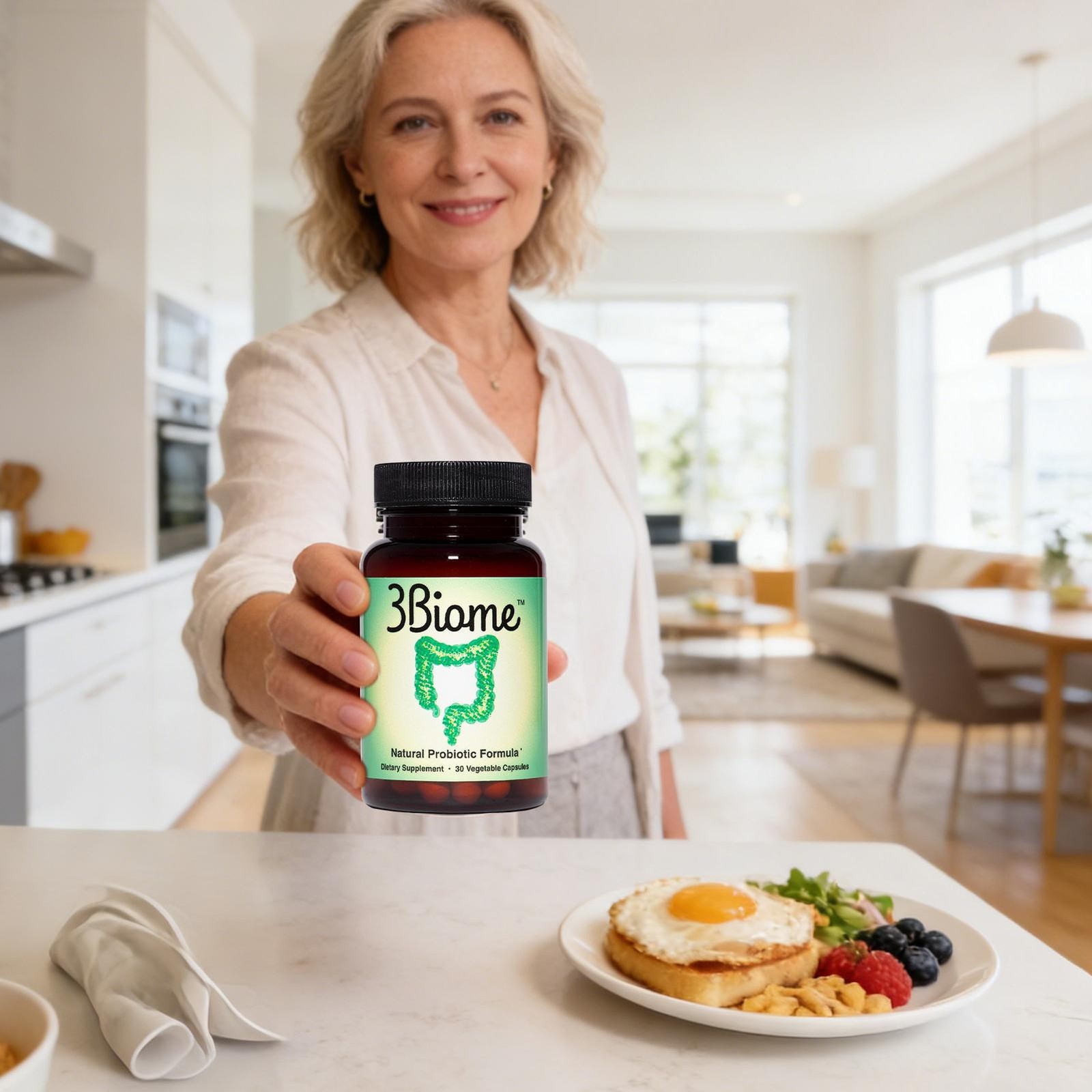 3Biome Natural Probiotic Dietary Supplement Non-GMO & Gluten Free, 30 Vegan Caps