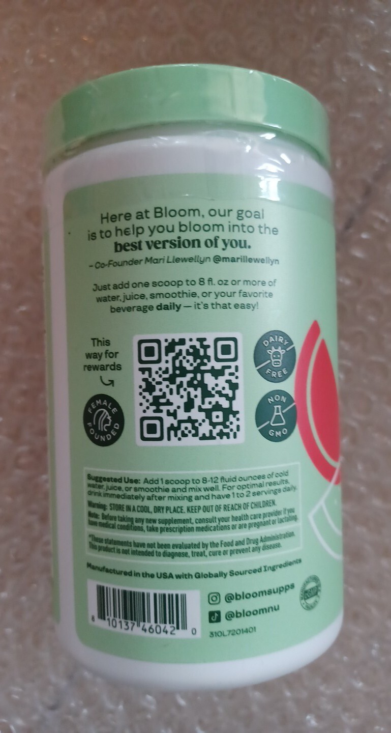 Bloom Nutrition Greens & Superfoods Powder – 25 Serving WATERMELON 5.01oz 8/27