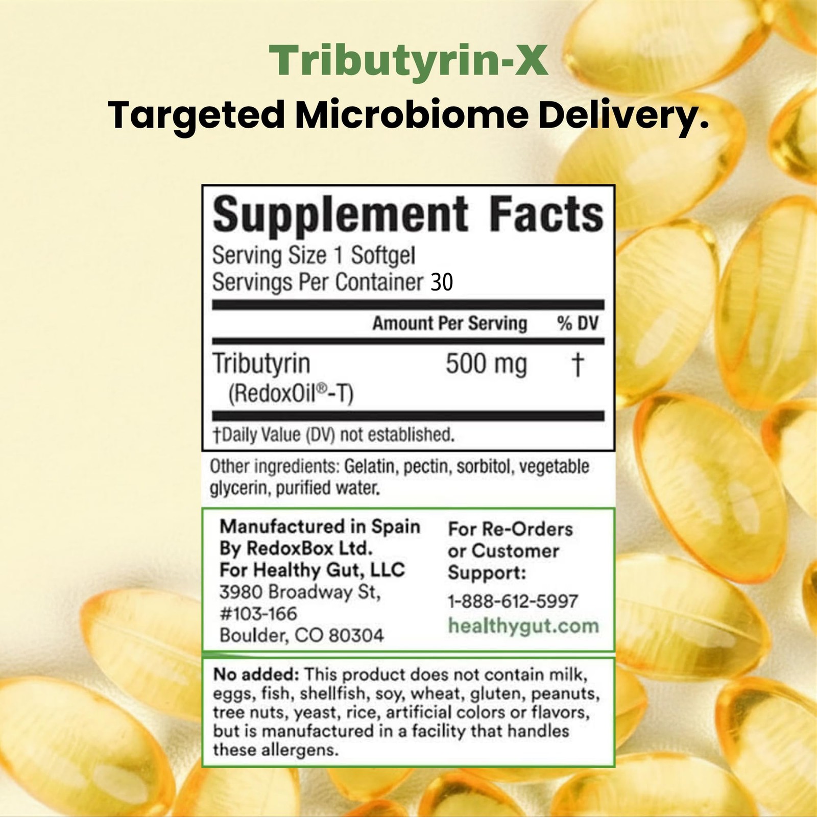 Healthy Gut Tributyrin-X | Most Bioavailable Butyrate 30 Count (Pack of 1)