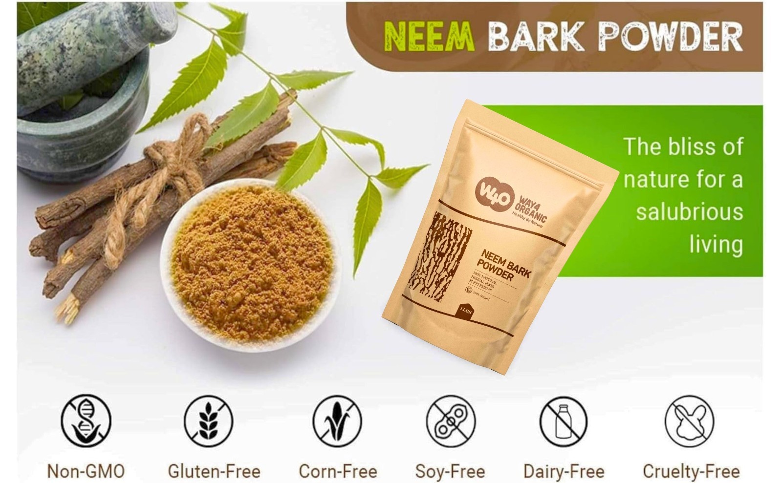 Neem Bark Powder 16 Oz (1 lb) – Dental and Digestion Support (Pack of 2)