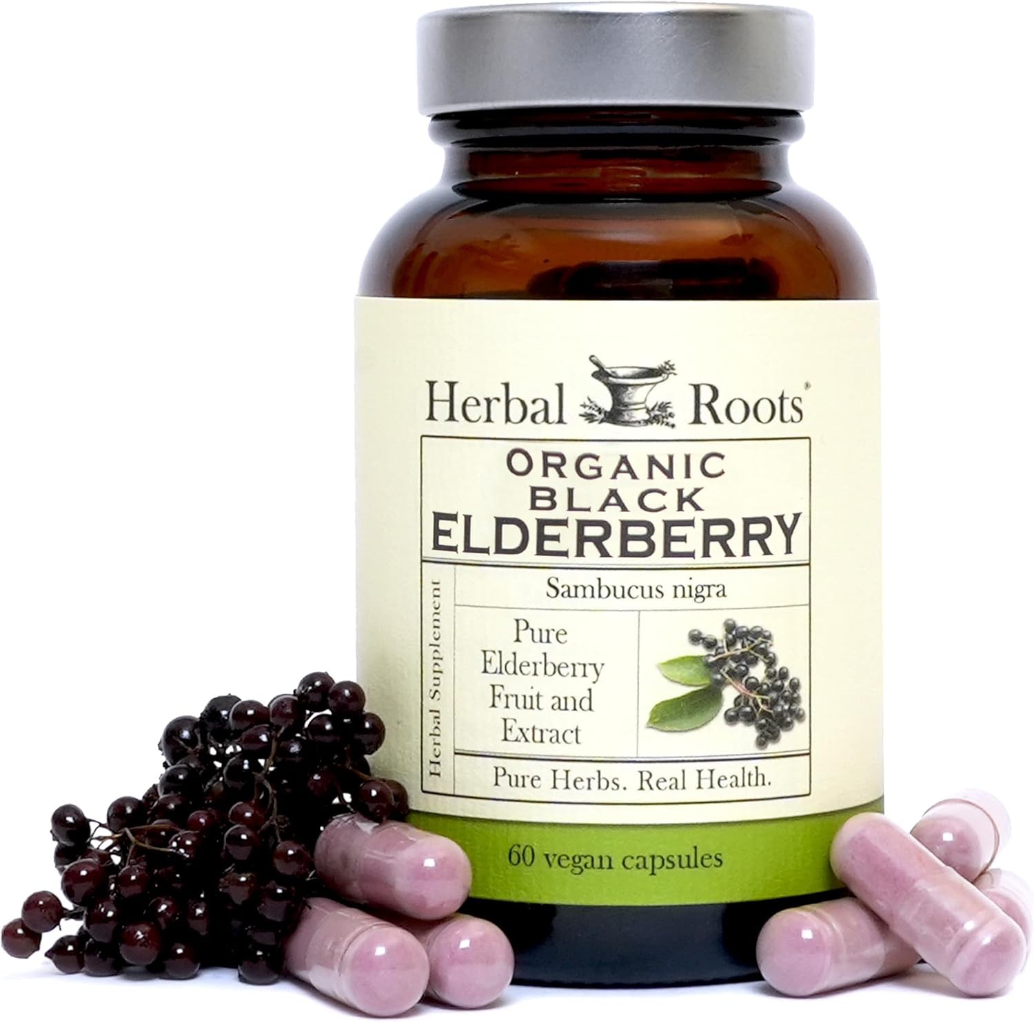 Roots Organic Black Elderberry Capsules – Max Strength – USDA Certified O