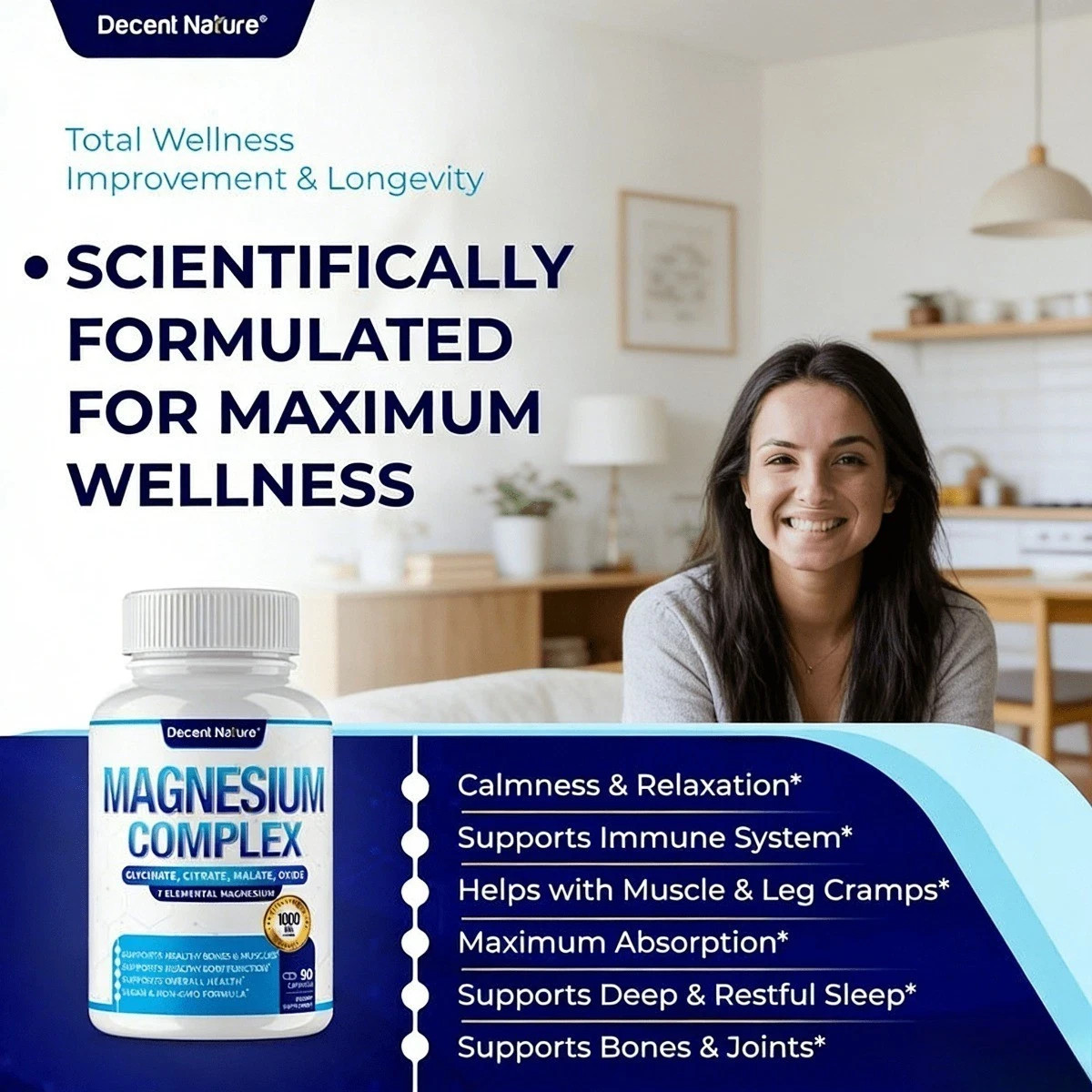 3PCS Magnesium Complex 1000mg Made with 7 Elemental Magnesium 90 Capsules