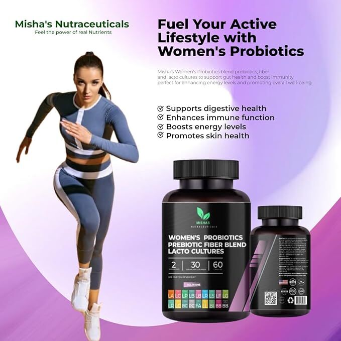 Mishas Women’s Probiotics, Prebiotic Fiber Blend – Gut & Immune Support – 60 C
