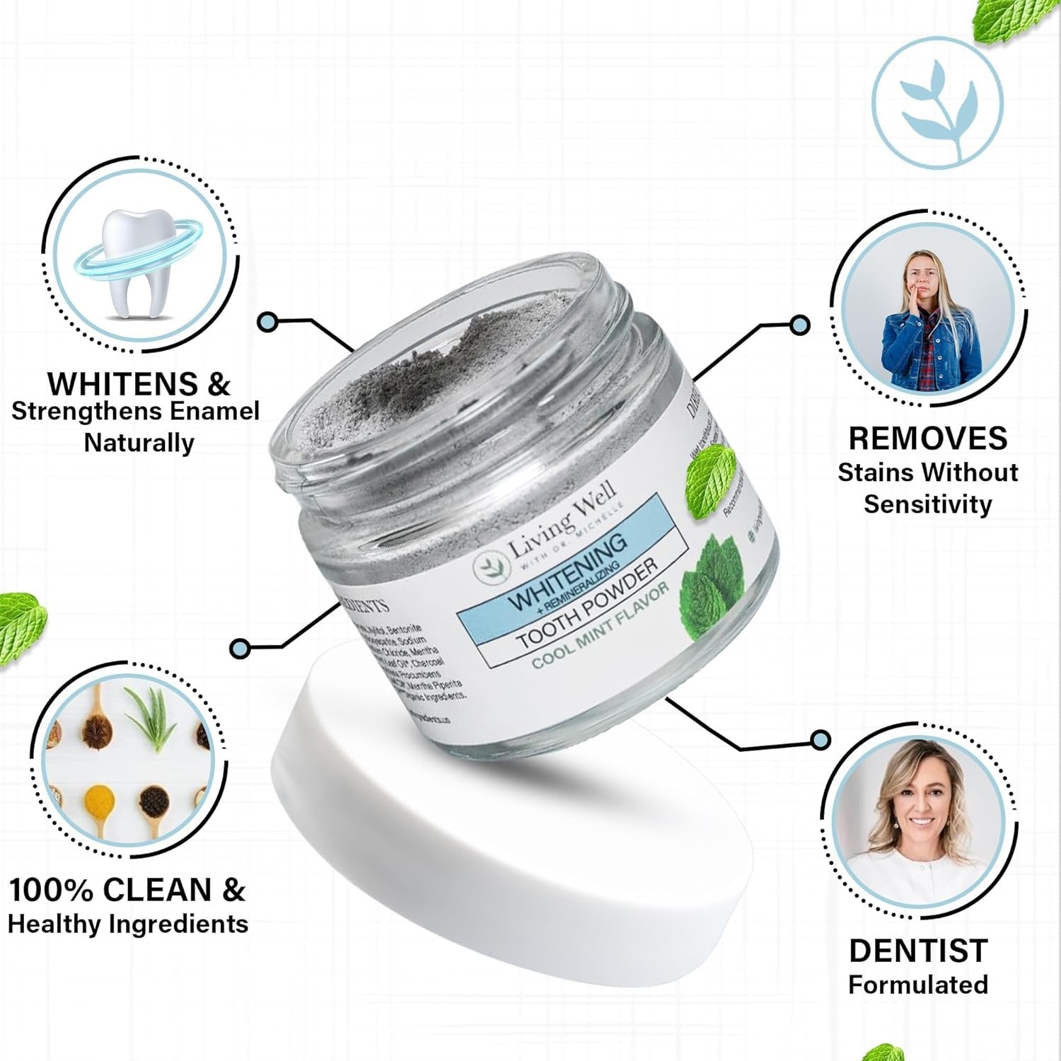 Remineralizing & Whitening Tooth Powder Cool Mint | Fluoride-Free Hydroxyapat…